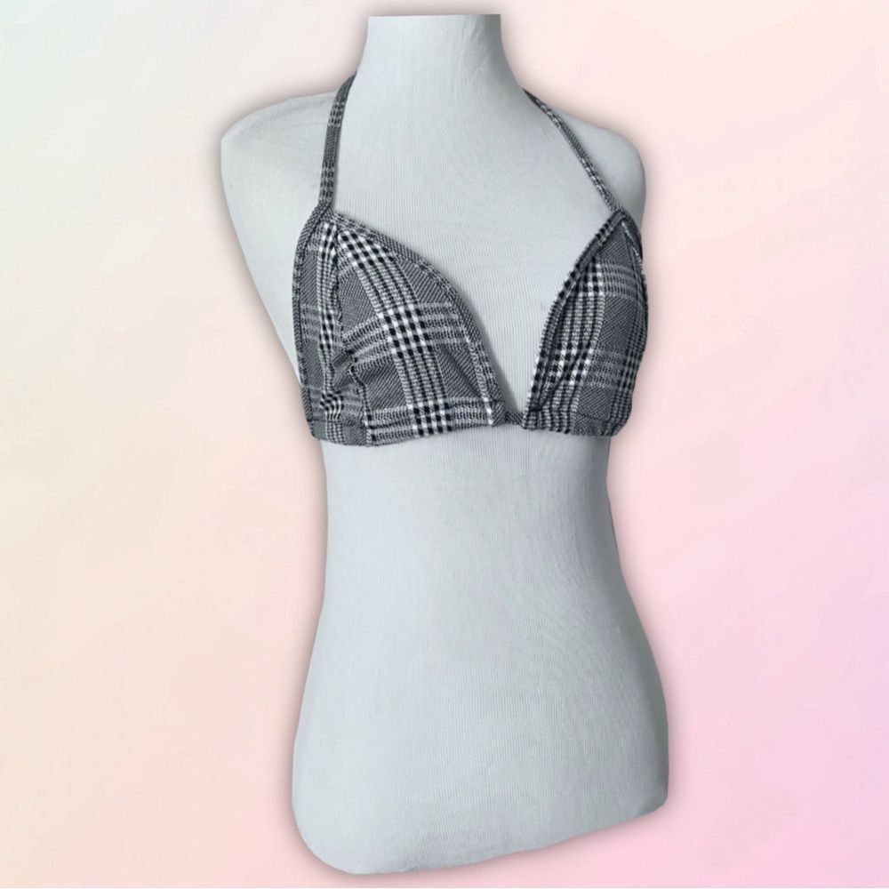 Almost Famous, B&W Plaid Club Bra Top, Size Extra Large